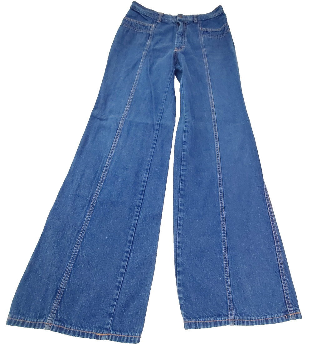 Vintage Male Slacks Jean 28x31 10” Bell Bottom Flare Leg Blue Women's Pant 60s